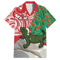 Personalised New Zealand Tuatara Christmas Family Matching Puletasi and Hawaiian Shirt Meri Kirihimete Aotearoa Maori Mix Pohutukawa LT14 Dad's Shirt - Short Sleeve Red - Polynesian Pride