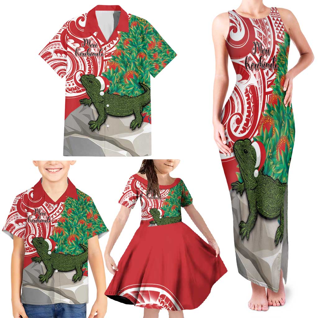 Personalised New Zealand Tuatara Christmas Family Matching Tank Maxi Dress and Hawaiian Shirt Meri Kirihimete Aotearoa Maori Mix Pohutukawa LT14 - Polynesian Pride