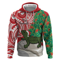 Personalised New Zealand Tuatara Christmas Hoodie Meri Kirihimete Aotearoa Maori Mix Pohutukawa LT14 Pullover Hoodie Red - Polynesian Pride
