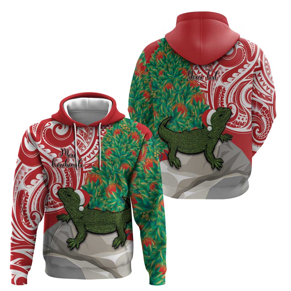 Personalised New Zealand Tuatara Christmas Hoodie Meri Kirihimete Aotearoa Maori Mix Pohutukawa LT14 - Polynesian Pride