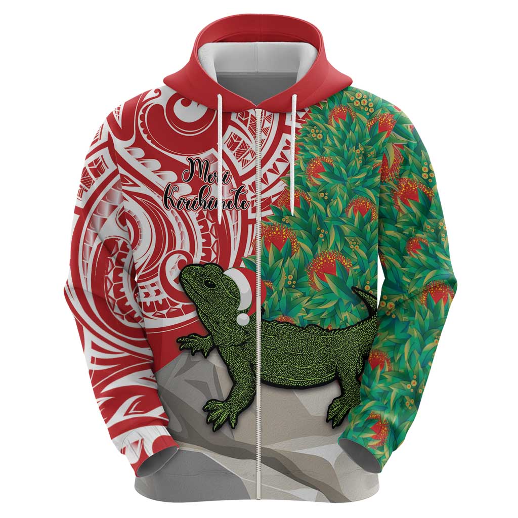 Personalised New Zealand Tuatara Christmas Hoodie Meri Kirihimete Aotearoa Maori Mix Pohutukawa LT14 - Polynesian Pride