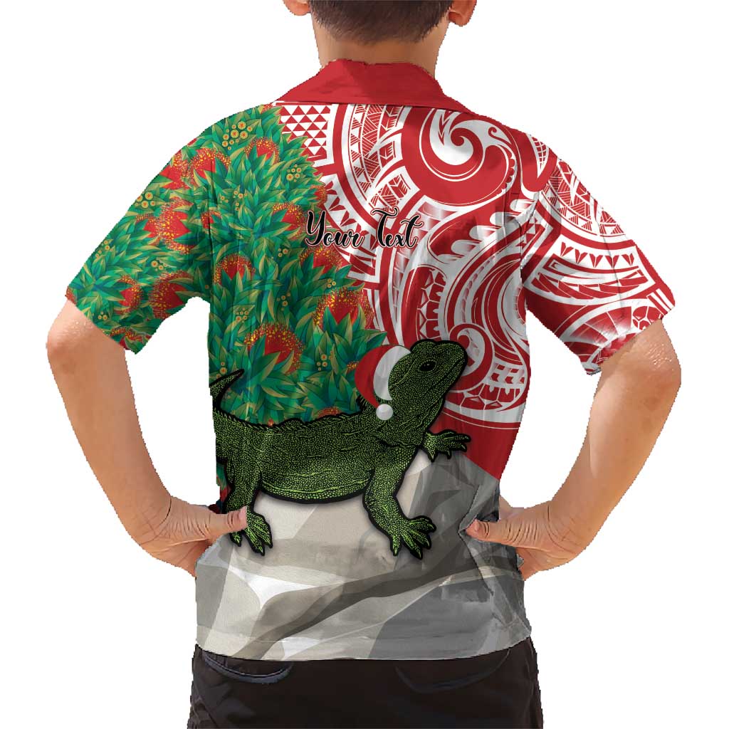 Personalised New Zealand Tuatara Christmas Kid Hawaiian Shirt Meri Kirihimete Aotearoa Maori Mix Pohutukawa LT14 - Polynesian Pride