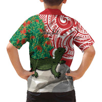 Personalised New Zealand Tuatara Christmas Kid Hawaiian Shirt Meri Kirihimete Aotearoa Maori Mix Pohutukawa LT14 - Polynesian Pride
