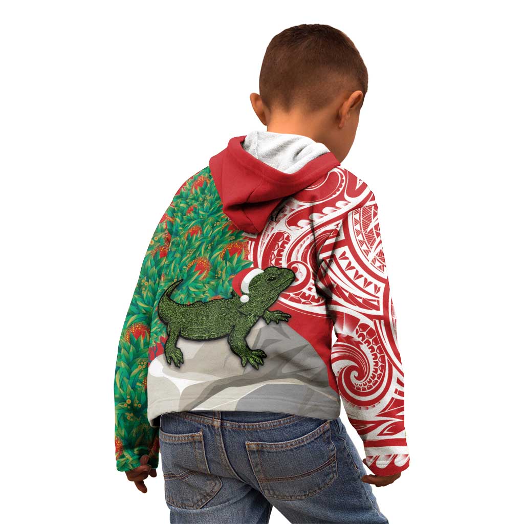 Personalised New Zealand Tuatara Christmas Kid Hoodie Meri Kirihimete Aotearoa Maori Mix Pohutukawa LT14 - Polynesian Pride