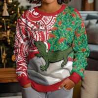 Personalised New Zealand Tuatara Christmas Kid Ugly Christmas Sweater Meri Kirihimete Aotearoa Maori Mix Pohutukawa LT14 - Polynesian Pride