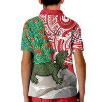Personalised New Zealand Tuatara Christmas Kid Polo Shirt Meri Kirihimete Aotearoa Maori Mix Pohutukawa LT14 - Polynesian Pride