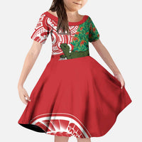Personalised New Zealand Tuatara Christmas Kid Short Sleeve Dress Meri Kirihimete Aotearoa Maori Mix Pohutukawa LT14 KID Red - Polynesian Pride