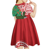 Personalised New Zealand Tuatara Christmas Kid Short Sleeve Dress Meri Kirihimete Aotearoa Maori Mix Pohutukawa LT14 - Polynesian Pride