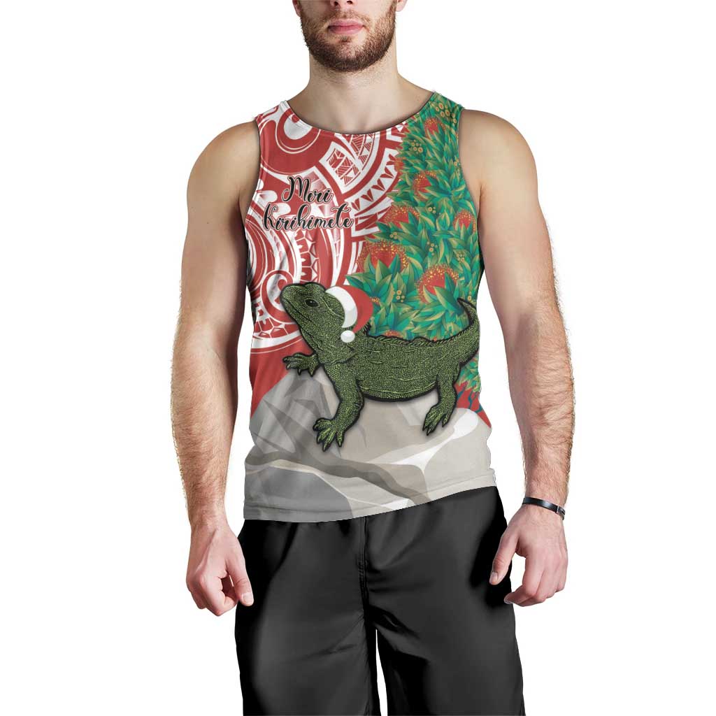 Personalised New Zealand Tuatara Christmas Men Tank Top Meri Kirihimete Aotearoa Maori Mix Pohutukawa LT14 - Polynesian Pride