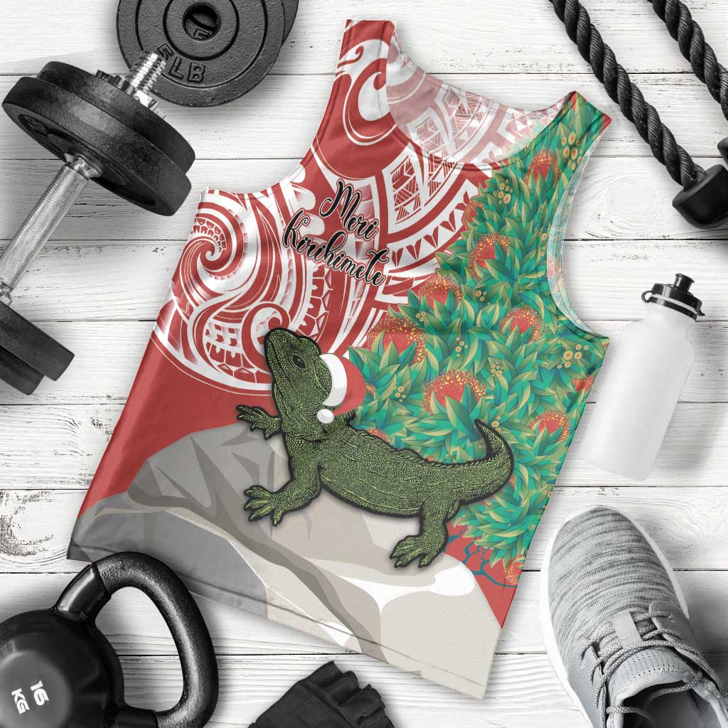 Personalised New Zealand Tuatara Christmas Men Tank Top Meri Kirihimete Aotearoa Maori Mix Pohutukawa LT14 - Polynesian Pride