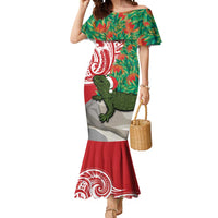 Personalised New Zealand Tuatara Christmas Mermaid Dress Meri Kirihimete Aotearoa Maori Mix Pohutukawa LT14 Women Red - Polynesian Pride