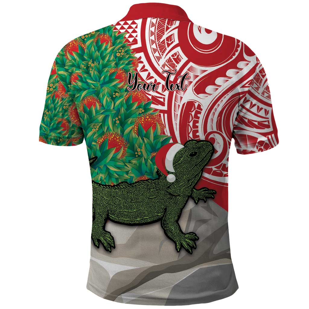 Personalised New Zealand Tuatara Christmas Polo Shirt Meri Kirihimete Aotearoa Maori Mix Pohutukawa LT14 - Polynesian Pride