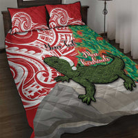 Personalised New Zealand Tuatara Christmas Quilt Bed Set Meri Kirihimete Aotearoa Maori Mix Pohutukawa LT14 Red - Polynesian Pride