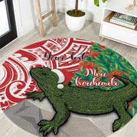 Personalised New Zealand Tuatara Christmas Round Carpet Meri Kirihimete Aotearoa Maori Mix Pohutukawa LT14 Red - Polynesian Pride