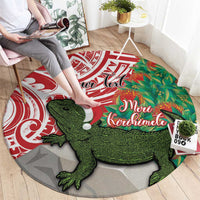 Personalised New Zealand Tuatara Christmas Round Carpet Meri Kirihimete Aotearoa Maori Mix Pohutukawa LT14 - Polynesian Pride