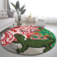 Personalised New Zealand Tuatara Christmas Round Carpet Meri Kirihimete Aotearoa Maori Mix Pohutukawa LT14 - Polynesian Pride