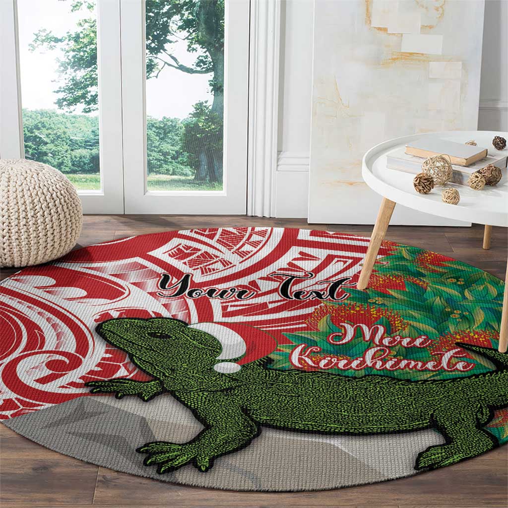 Personalised New Zealand Tuatara Christmas Round Carpet Meri Kirihimete Aotearoa Maori Mix Pohutukawa LT14 - Polynesian Pride