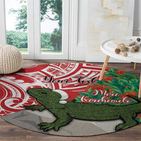 Personalised New Zealand Tuatara Christmas Round Carpet Meri Kirihimete Aotearoa Maori Mix Pohutukawa LT14 - Polynesian Pride
