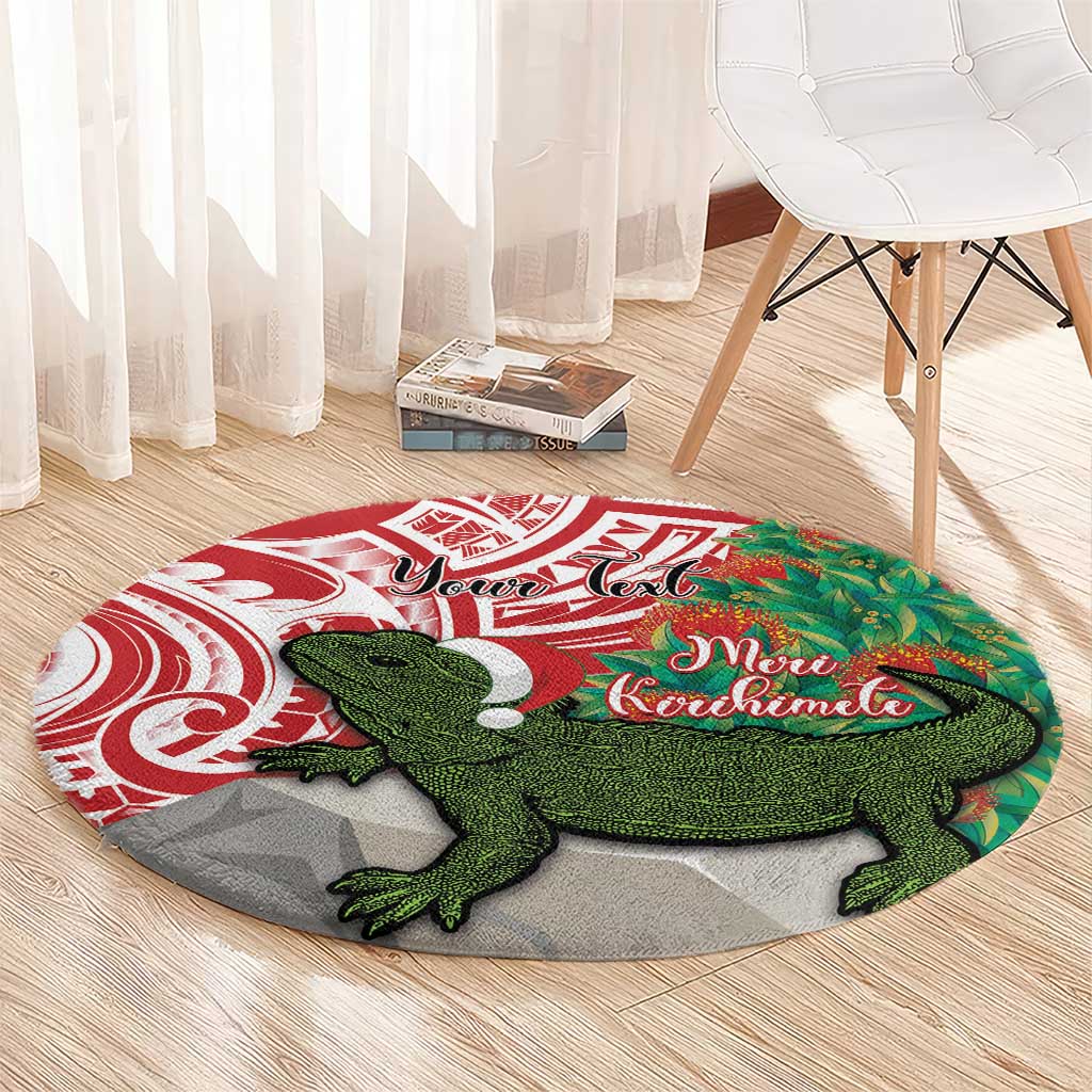 Personalised New Zealand Tuatara Christmas Round Carpet Meri Kirihimete Aotearoa Maori Mix Pohutukawa LT14 - Polynesian Pride