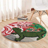 Personalised New Zealand Tuatara Christmas Round Carpet Meri Kirihimete Aotearoa Maori Mix Pohutukawa LT14 - Polynesian Pride