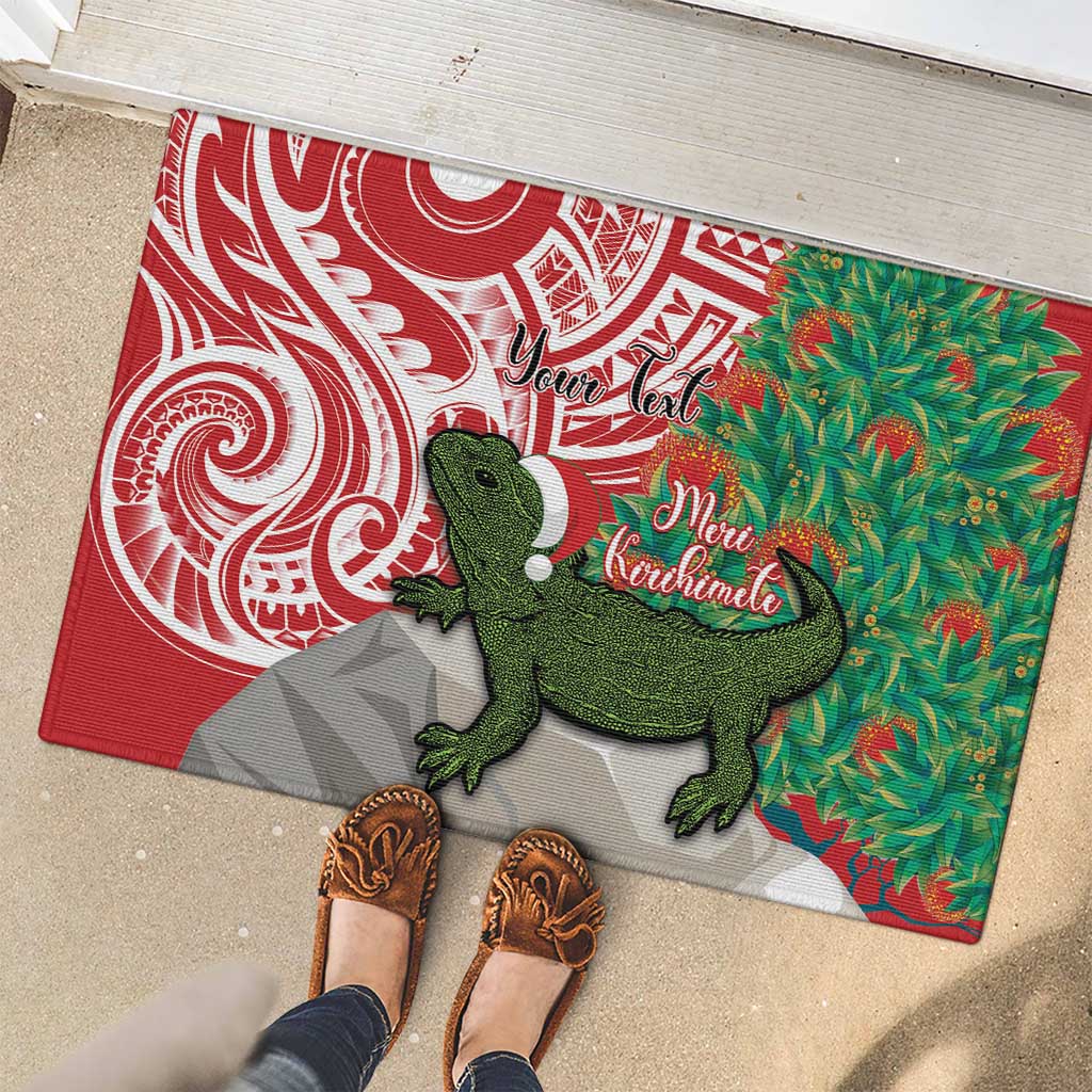 Personalised New Zealand Tuatara Christmas Rubber Doormat Meri Kirihimete Aotearoa Maori Mix Pohutukawa LT14 - Polynesian Pride