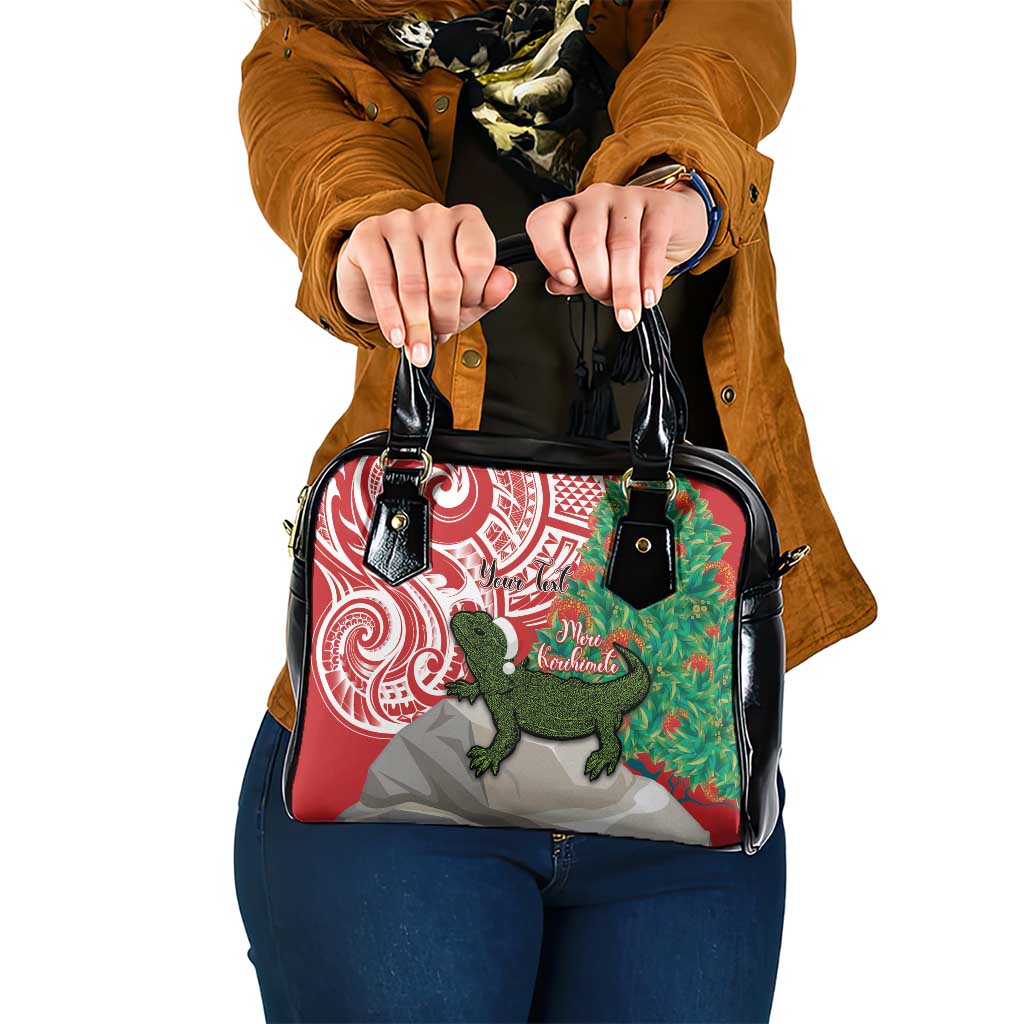 Personalised New Zealand Tuatara Christmas Shoulder Handbag Meri Kirihimete Aotearoa Maori Mix Pohutukawa LT14 One Size Red - Polynesian Pride