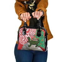 Personalised New Zealand Tuatara Christmas Shoulder Handbag Meri Kirihimete Aotearoa Maori Mix Pohutukawa LT14 One Size Red - Polynesian Pride