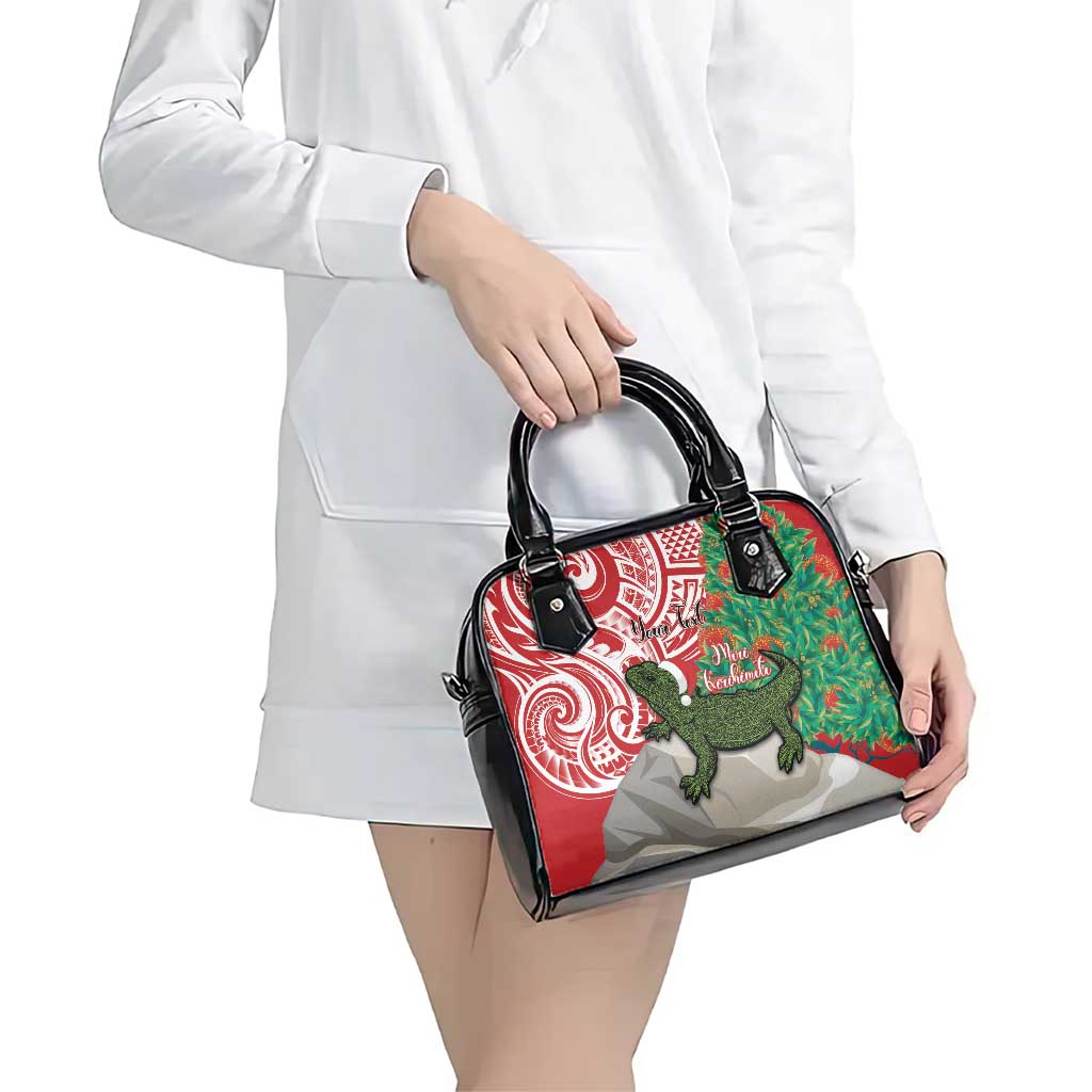 Personalised New Zealand Tuatara Christmas Shoulder Handbag Meri Kirihimete Aotearoa Maori Mix Pohutukawa LT14 - Polynesian Pride