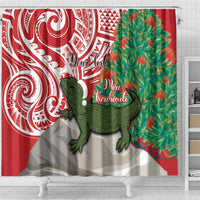 Personalised New Zealand Tuatara Christmas Shower Curtain Meri Kirihimete Aotearoa Maori Mix Pohutukawa LT14 - Polynesian Pride