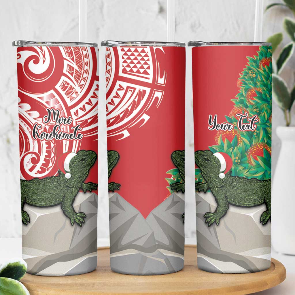 Personalised New Zealand Tuatara Christmas Skinny Tumbler Meri Kirihimete Aotearoa Maori Mix Pohutukawa LT14 - Polynesian Pride