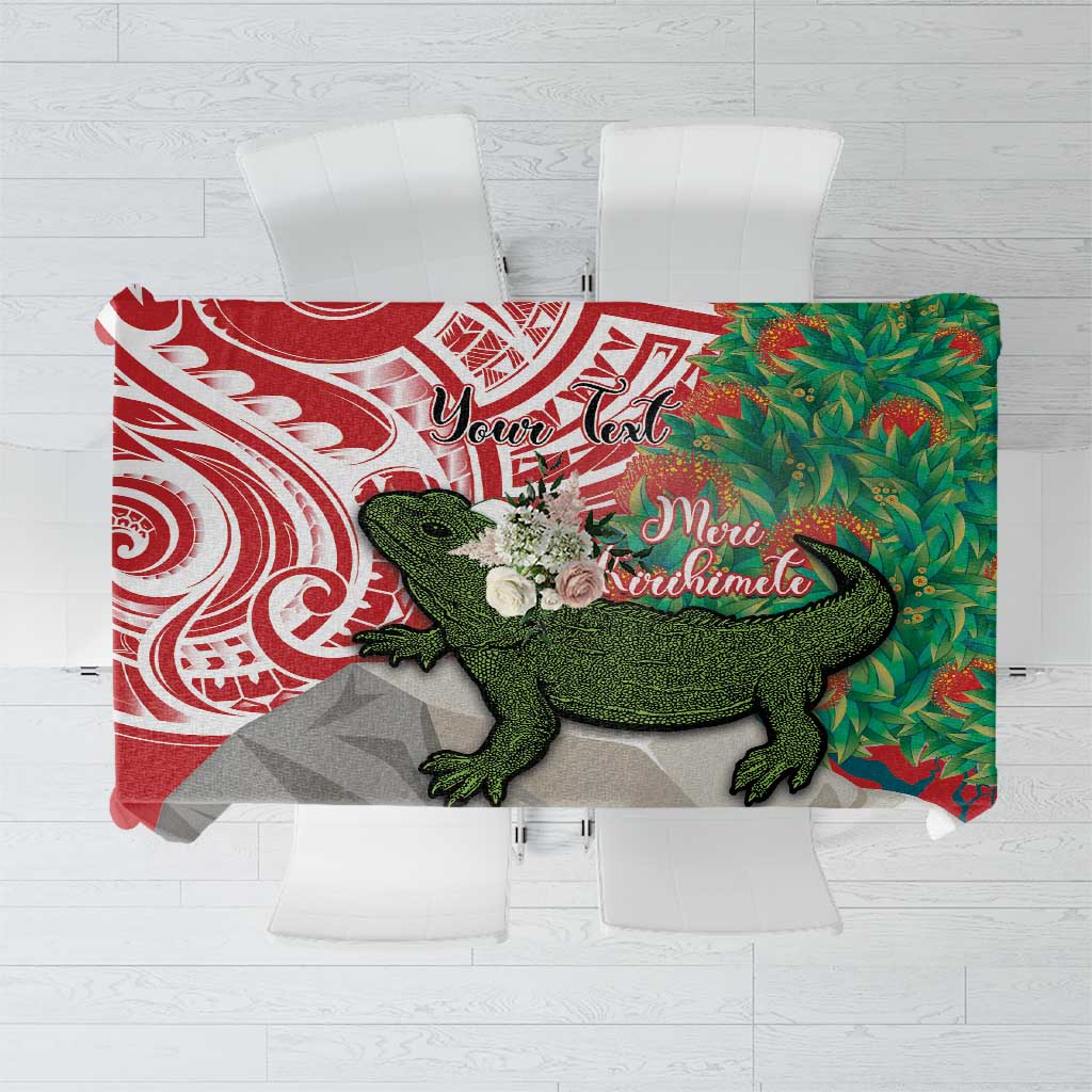 Personalised New Zealand Tuatara Christmas Tablecloth Meri Kirihimete Aotearoa Maori Mix Pohutukawa LT14 Red - Polynesian Pride