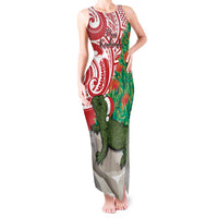 Personalised New Zealand Tuatara Christmas Tank Maxi Dress Meri Kirihimete Aotearoa Maori Mix Pohutukawa LT14 Women Red - Polynesian Pride