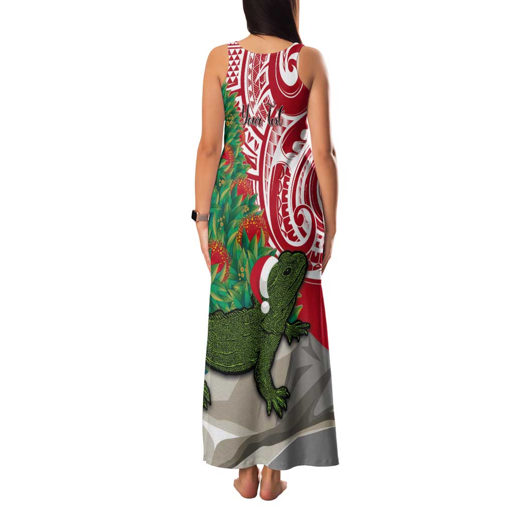 Personalised New Zealand Tuatara Christmas Tank Maxi Dress Meri Kirihimete Aotearoa Maori Mix Pohutukawa LT14 - Polynesian Pride