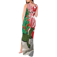 Personalised New Zealand Tuatara Christmas Tank Maxi Dress Meri Kirihimete Aotearoa Maori Mix Pohutukawa LT14 - Polynesian Pride