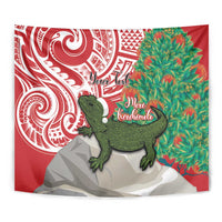 Personalised New Zealand Tuatara Christmas Tapestry Meri Kirihimete Aotearoa Maori Mix Pohutukawa LT14 - Polynesian Pride