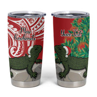 Personalised New Zealand Tuatara Christmas Tumbler Cup Meri Kirihimete Aotearoa Maori Mix Pohutukawa LT14 Red - Polynesian Pride