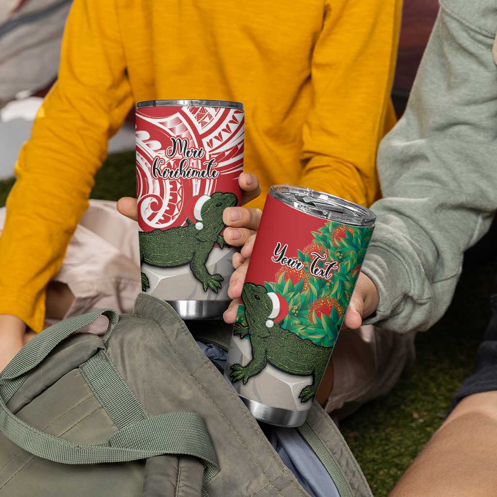Personalised New Zealand Tuatara Christmas Tumbler Cup Meri Kirihimete Aotearoa Maori Mix Pohutukawa LT14 - Polynesian Pride