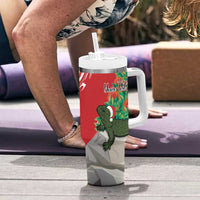 Personalised New Zealand Tuatara Christmas Tumbler With Handle Meri Kirihimete Aotearoa Maori Mix Pohutukawa LT14 - Polynesian Pride