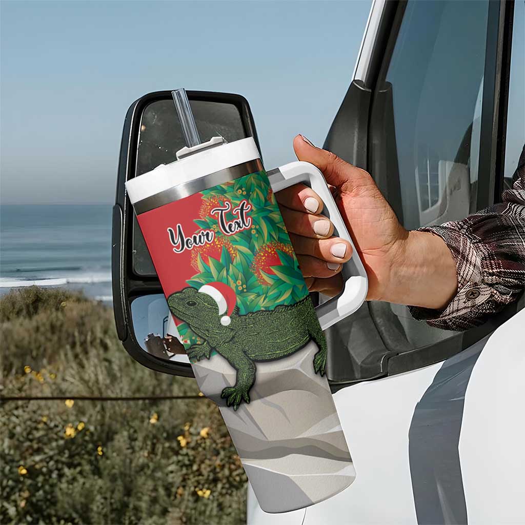 Personalised New Zealand Tuatara Christmas Tumbler With Handle Meri Kirihimete Aotearoa Maori Mix Pohutukawa LT14 - Polynesian Pride
