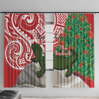 Personalised New Zealand Tuatara Christmas Window Curtain Meri Kirihimete Aotearoa Maori Mix Pohutukawa LT14 With Hooks Red - Polynesian Pride