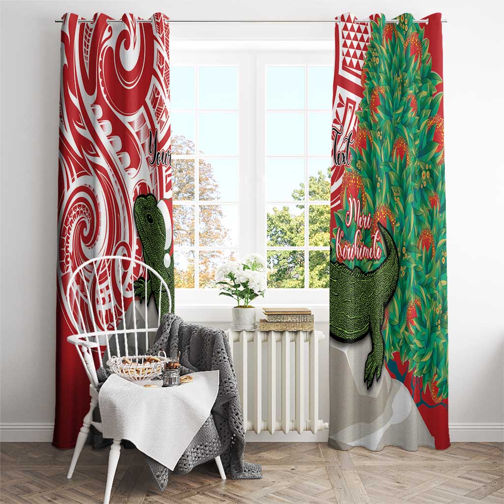 Personalised New Zealand Tuatara Christmas Window Curtain Meri Kirihimete Aotearoa Maori Mix Pohutukawa LT14 - Polynesian Pride