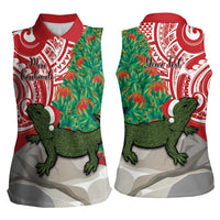 Personalised New Zealand Tuatara Christmas Women Sleeveless Polo Shirt Meri Kirihimete Aotearoa Maori Mix Pohutukawa LT14 - Polynesian Pride
