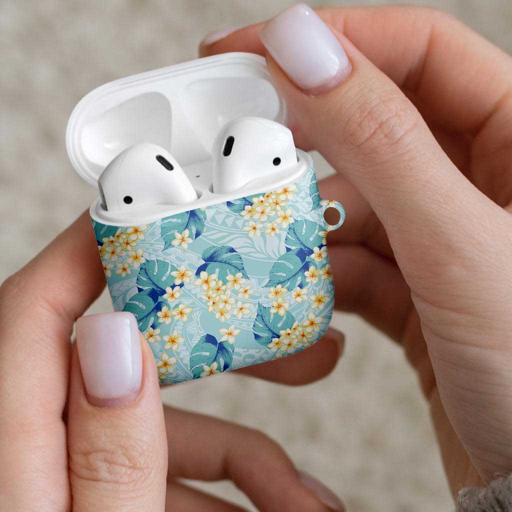 Pastel Cyan Tropical Hawaii AirPods Case Seamless Monstera Plumeria Hawaiian Pattern - Polynesian Pride