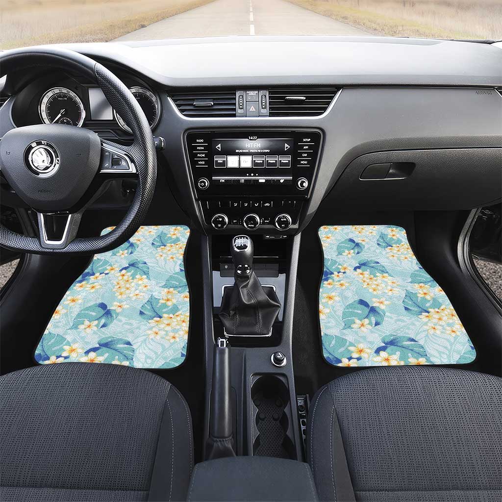 Pastel Cyan Tropical Hawaii Car Mats Seamless Monstera Plumeria Hawaiian Pattern - Polynesian Pride