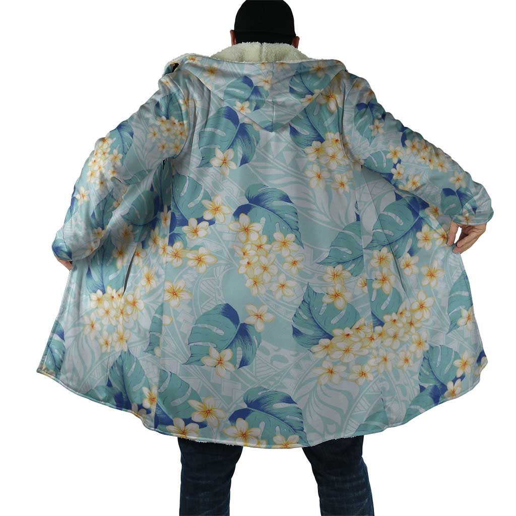Pastel Cyan Tropical Hawaii Cloak Seamless Monstera Plumeria Hawaiian Pattern - Polynesian Pride