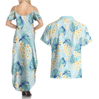 Pastel Cyan Tropical Hawaii Couples Matching Summer Maxi Dress and Hawaiian Shirt Seamless Monstera Plumeria Hawaiian Pattern LT14 - Polynesian Pride
