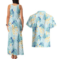 Pastel Cyan Tropical Hawaii Couples Matching Tank Maxi Dress and Hawaiian Shirt Seamless Monstera Plumeria Hawaiian Pattern LT14 - Polynesian Pride