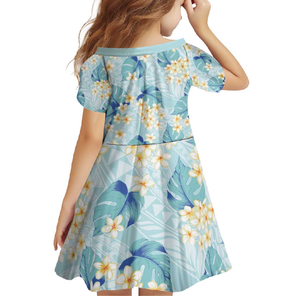 Pastel Cyan Tropical Hawaii Family Matching Long Sleeve Bodycon Dress and Hawaiian Shirt Seamless Monstera Plumeria Hawaiian Pattern LT14 - Polynesian Pride