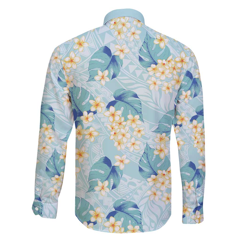 Pastel Cyan Tropical Hawaii Family Matching Long Sleeve Bodycon Dress and Hawaiian Shirt Seamless Monstera Plumeria Hawaiian Pattern LT14 - Polynesian Pride