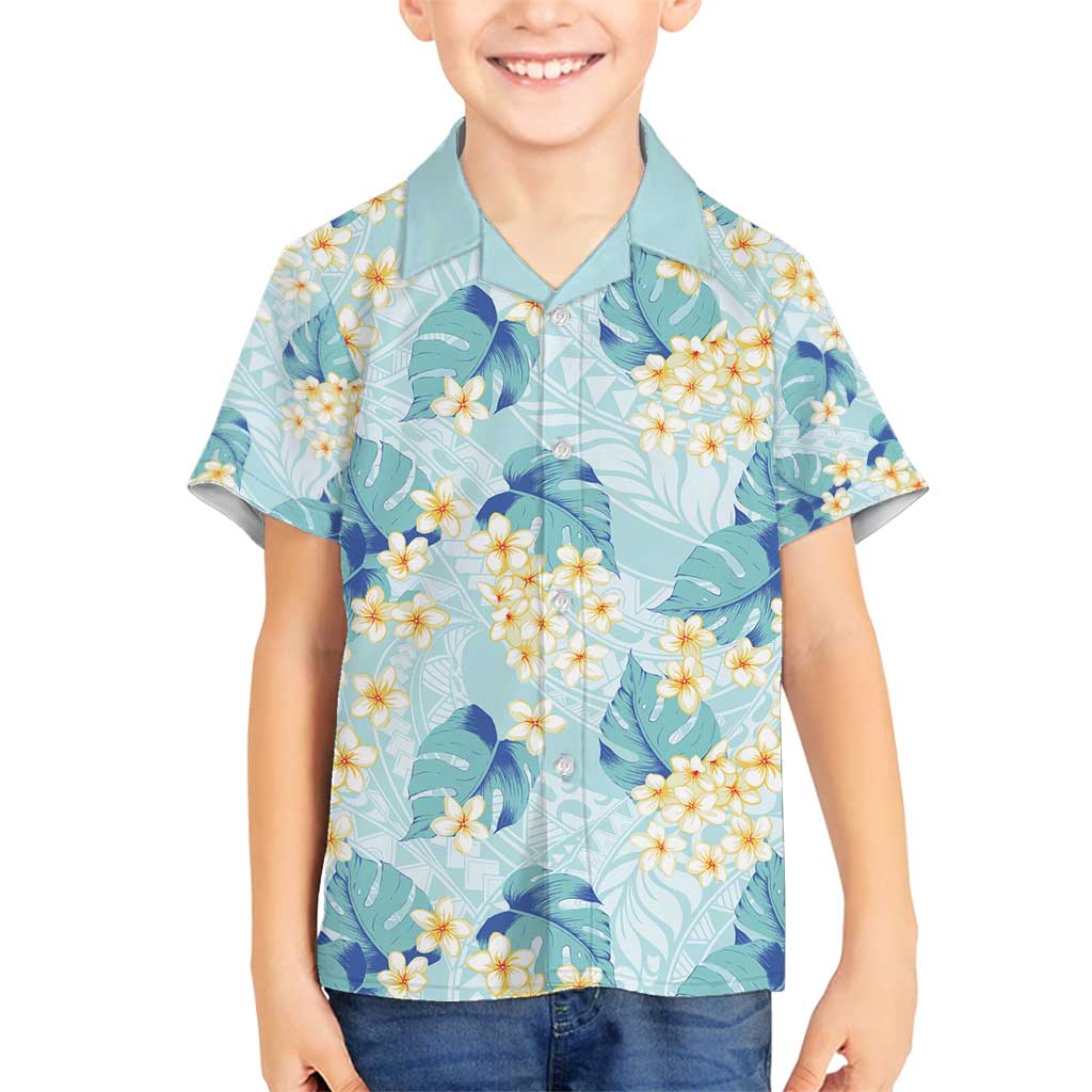 Pastel Cyan Tropical Hawaii Family Matching Long Sleeve Bodycon Dress and Hawaiian Shirt Seamless Monstera Plumeria Hawaiian Pattern LT14 Son's Shirt Pastel Cyan - Polynesian Pride